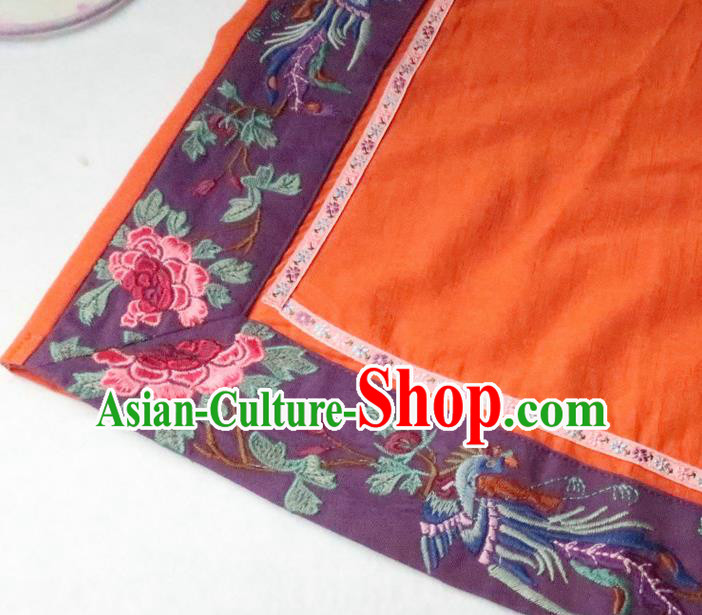 Chinese National Orange Flax Qipao Dress Embroidered Costume Women Traditional Cheongsam Clothing