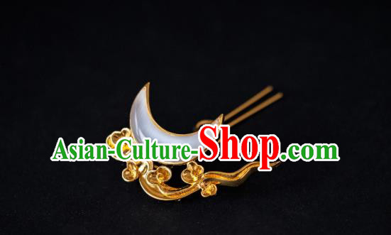 China Ming Dynasty Opal Moon Hair Accessories Ancient Palace Empress Gilding Hairpins Hair Claws