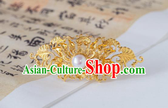 China Ming Dynasty Empress Hair Accessories Ancient Palace Queen Hairpin Gilding Lotus Hair Crown