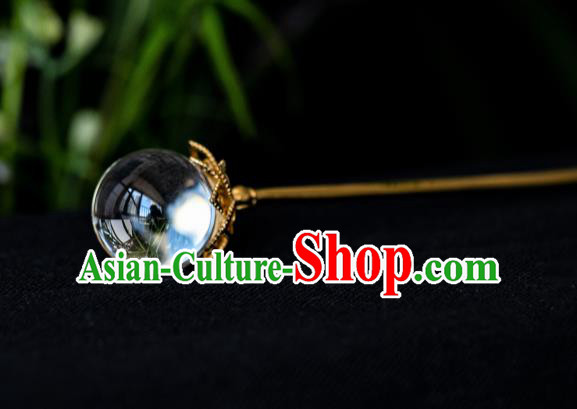 China Song Dynasty Crystal Quartz Hair Stick Ancient Gilding Lotus Hair Accessories Traditional Hairpin