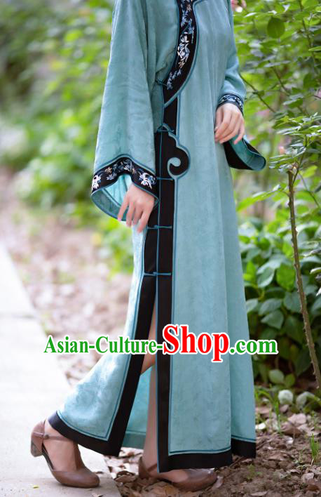 Republic of China Light Blue Silk Qipao Dress Traditional National Costume Qing Dynasty Cheongsam