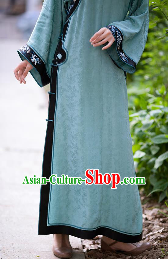 Republic of China Light Blue Silk Qipao Dress Traditional National Costume Qing Dynasty Cheongsam