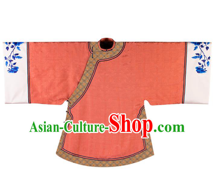 Chinese Ming Dynasty Noble Women Orange Silk Long Gown Ancient Mistress Clothing