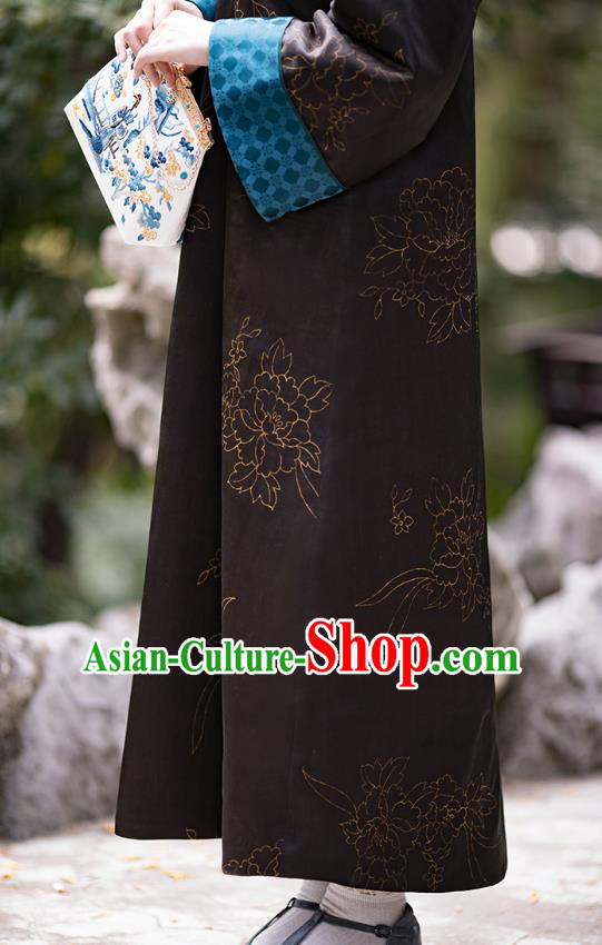 China Traditional Black Silk Qipao Costume Classical Cheongsam National Women Dress