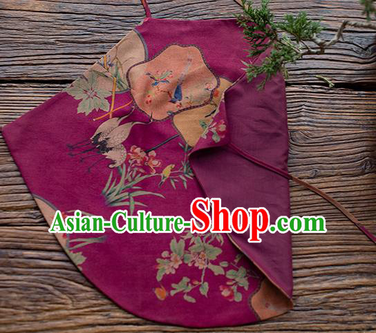 Chinese Ancient Women Purple Silk Bellyband Classical Crane Fan Pattern Stomachers