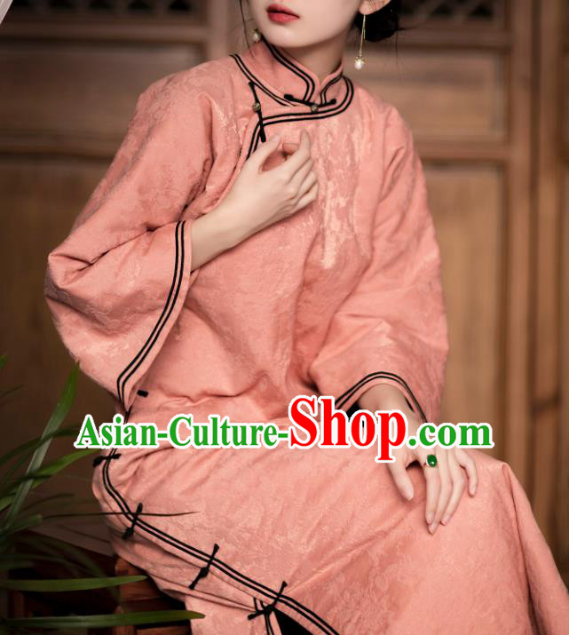 China National Women Dress Classical Cheongsam Traditional Pink Silk Qipao Costume