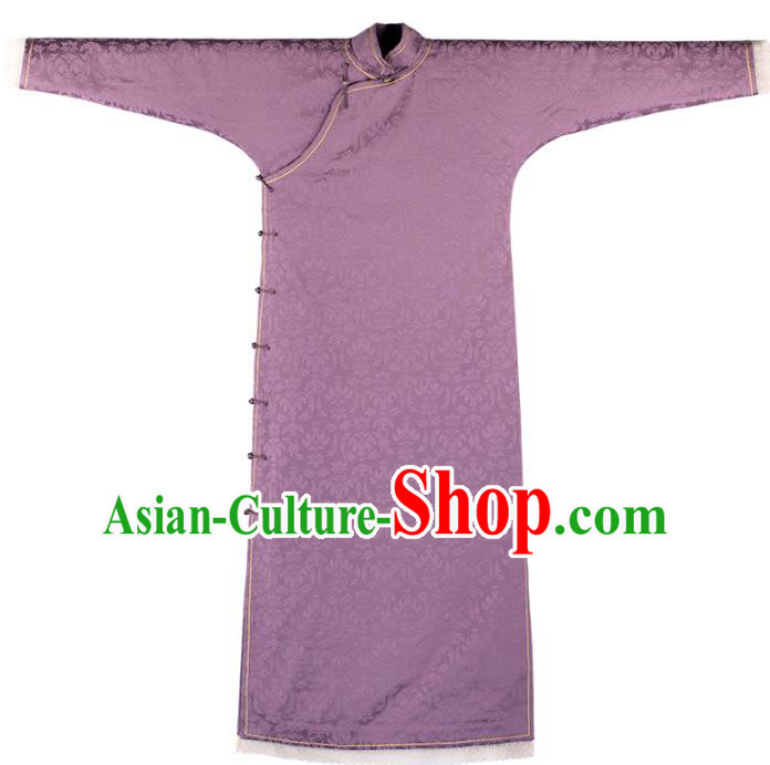 China Classical Cheongsam Traditional Costume Purple Silk Qipao National Women Dress