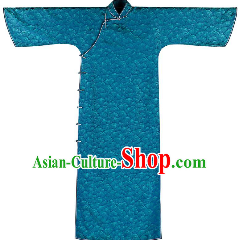China Traditional Costume Blue Silk Qipao National Women Dress Classical Cheongsam