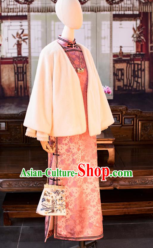 China Classical Lilac Silk Cheongsam Traditional Qipao Costume National Women Dress