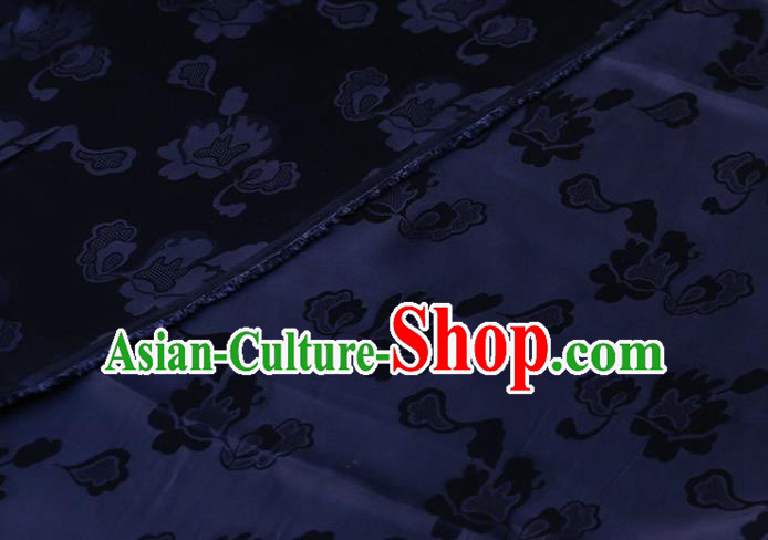 Navy Silk Drapery Asian Chinese Hanfu Satin Cloth Traditional Pattern Design Mulberry Silk Fabric