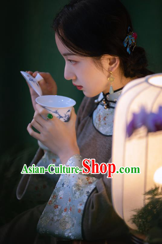 China Traditional Winter Costume National Women Dress Classical Cheongsam Brown Woolen Qipao