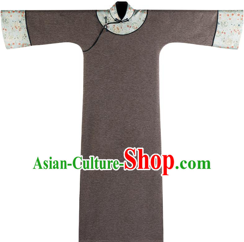 China Traditional Winter Costume National Women Dress Classical Cheongsam Brown Woolen Qipao
