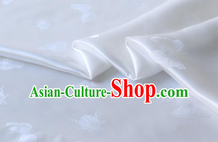 Asian Traditional Butterfly Ladybird Pattern Design White Mulberry Silk Fabric Chinese Silk Drapery Hanfu Satin Cloth