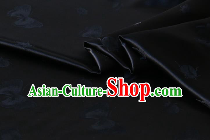 Asian Hanfu Satin Cloth Traditional Butterfly Ladybird Pattern Design Black Mulberry Silk Fabric Chinese Silk Drapery