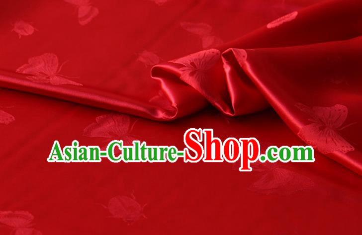 Traditional Butterfly Ladybird Pattern Design Red Mulberry Silk Fabric Chinese Silk Drapery Asian Hanfu Satin Cloth