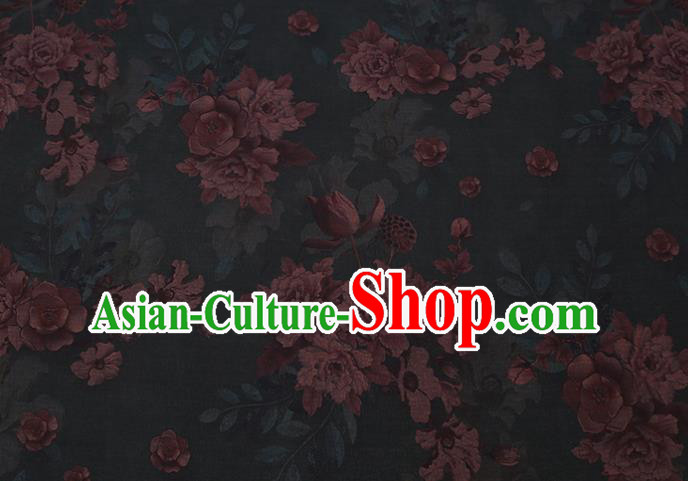 Asian Traditional Cheongsam Cloth Watered Gauze Fabric Chinese Classical Peony Pattern Green Silk Drapery