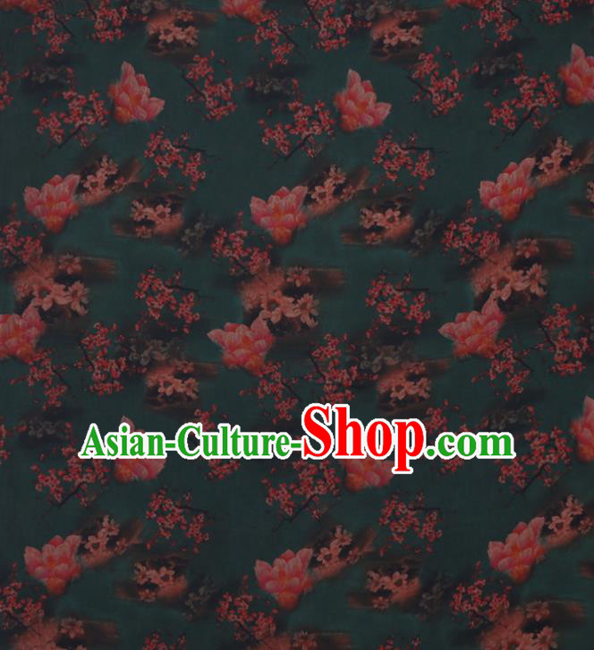 Chinese Classical Plum Blossom Pattern Green Silk Drapery Cloth Asian Traditional Cheongsam Watered Gauze Fabric