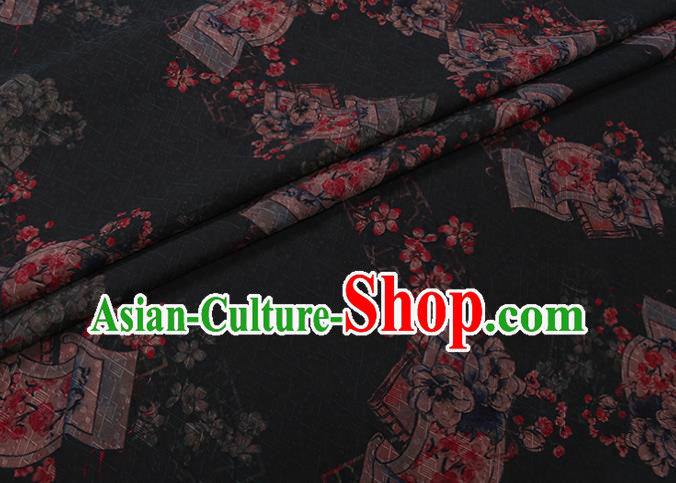 Asian Cheongsam Watered Gauze Cloth Fabric Traditional Chinese Classical Plum Blossom Pattern Black Silk Drapery