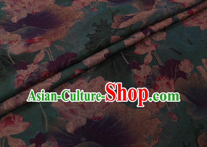 Asian Cheongsam Cloth Watered Gauze Drapery Traditional Chinese Classical Lotus Pattern Green Silk Fabric