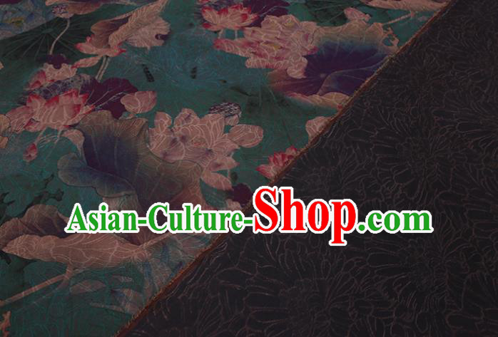 Asian Cheongsam Cloth Watered Gauze Drapery Traditional Chinese Classical Lotus Pattern Green Silk Fabric