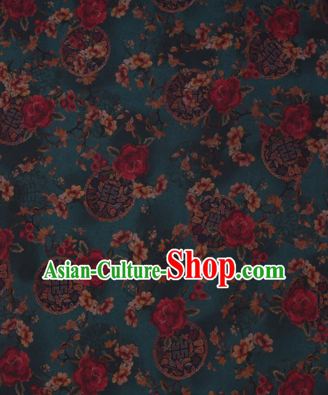 Chinese Classical Peony Pattern Green Watered Gauze Asian Traditional Cheongsam Cloth Drapery Gambiered Guangdong Silk Fabric