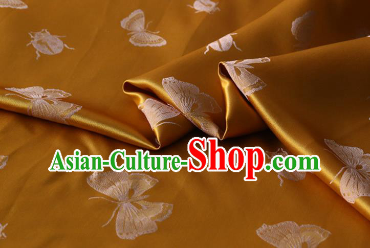 Asian Traditional Hanfu Satin Cloth Fabric Chinese Silk Drapery Classical Butterfly Ladybird Pattern Design Ginger Mulberry Silk