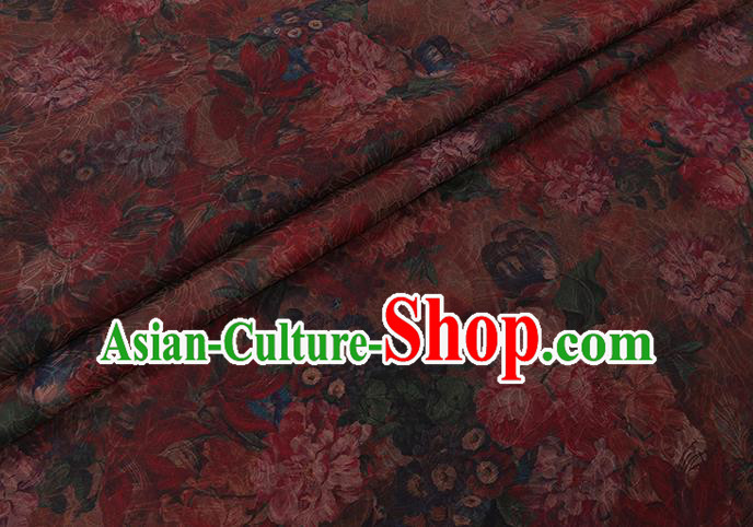 Chinese Classical Flowers Pattern Orange Watered Gauze Traditional Asian Gambiered Guangdong Silk Fabric Cheongsam Cloth Drapery