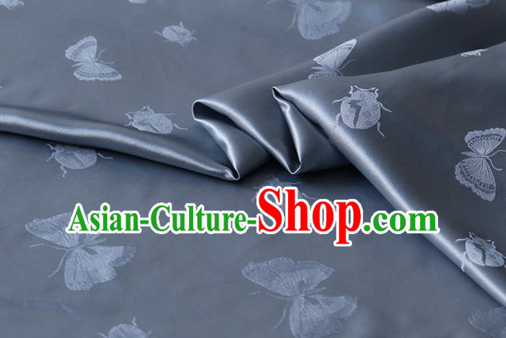 Chinese Silk Drapery Asian Classical Butterfly Ladybird Pattern Design Grey Mulberry Silk Traditional Hanfu Satin Cloth Fabric