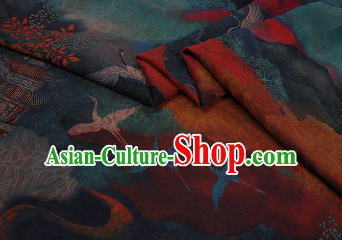 Chinese Traditional Watered Gauze Fabric Asian Cheongsam Cloth Drapery Classical Cloud Cranes Pattern Gambiered Guangdong Silk