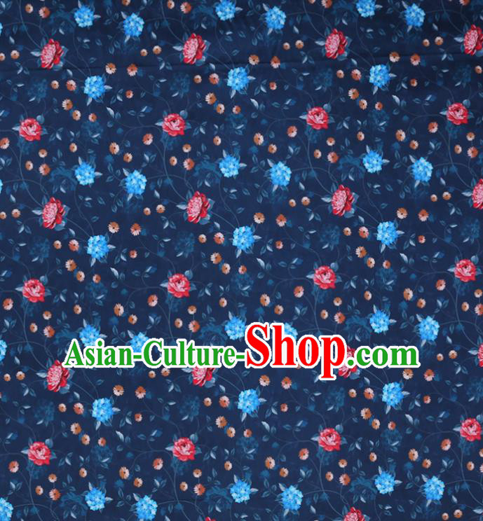 Chinese Classical Navy Watered Gauze Fabric Traditional Gambiered Guangdong Silk Asian Cheongsam Cloth Satin Drapery