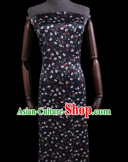 Asian Cheongsam Cloth Satin Drapery Chinese Classical Floral Pattern Black Watered Gauze Fabric Traditional Gambiered Guangdong Silk