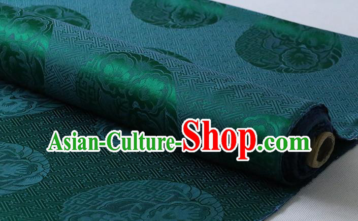 Traditional Chinese Cheongsam Cloth Fabric Classical Royal Pattern Deep Green Silk Drapery