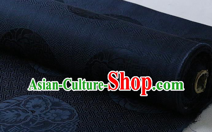 Traditional Classical Royal Pattern Navy Silk Drapery Chinese Cheongsam Cloth Fabric