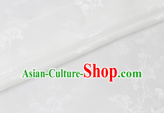 Chinese Traditional Classical Plum Orchid Bamboo Pattern Satin Fabric White Silk Drapery Cheongsam Cloth