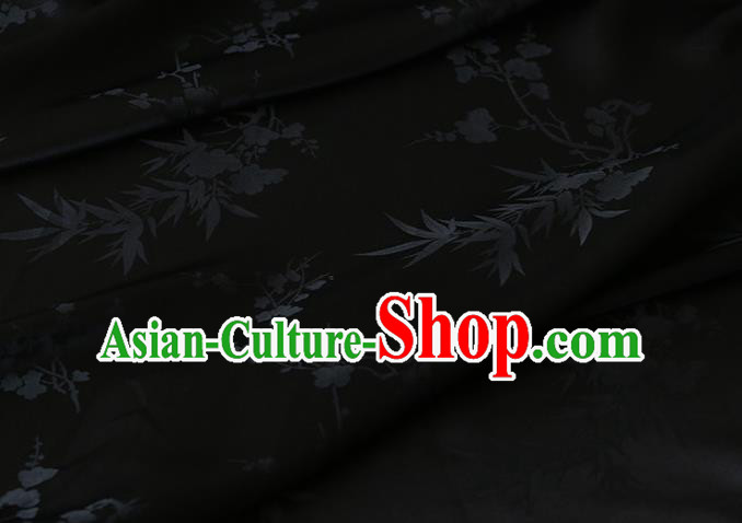 Chinese Traditional Satin Fabric Black Silk Drapery Cheongsam Classical Plum Orchid Bamboo Pattern Cloth