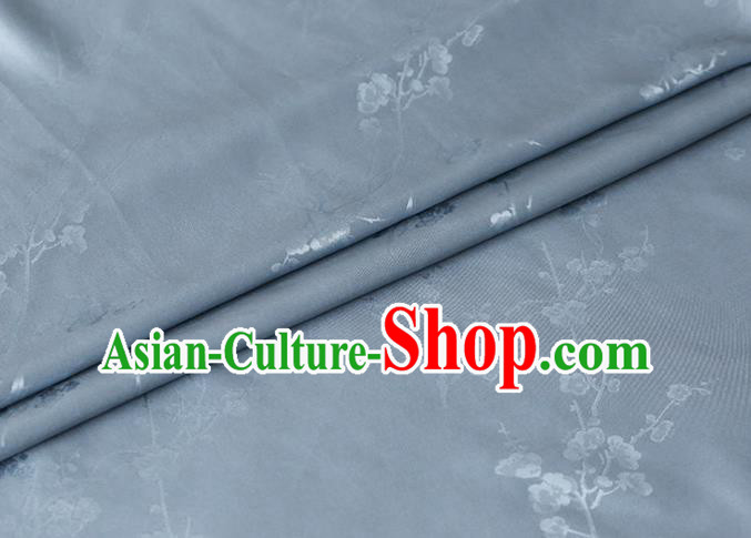 Chinese Grey Blue Silk Drapery Cheongsam Classical Plum Orchid Bamboo Pattern Cloth Traditional Satin Fabric