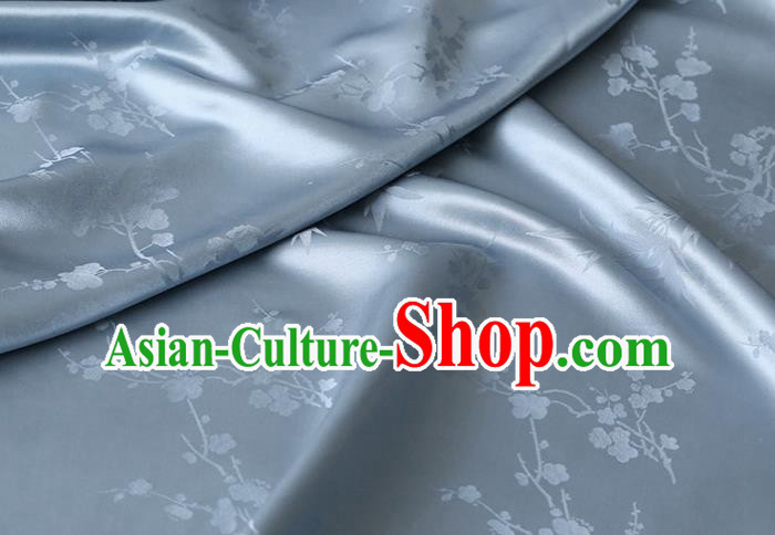 Chinese Grey Blue Silk Drapery Cheongsam Classical Plum Orchid Bamboo Pattern Cloth Traditional Satin Fabric