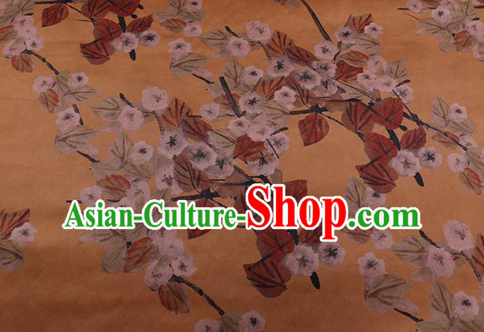Chinese Classical Plum Pattern Yellow Watered Gauze Fabric Traditional Cheongsam Gambiered Guangdong Silk