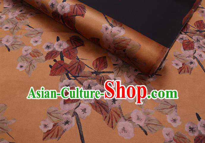 Chinese Classical Plum Pattern Yellow Watered Gauze Fabric Traditional Cheongsam Gambiered Guangdong Silk
