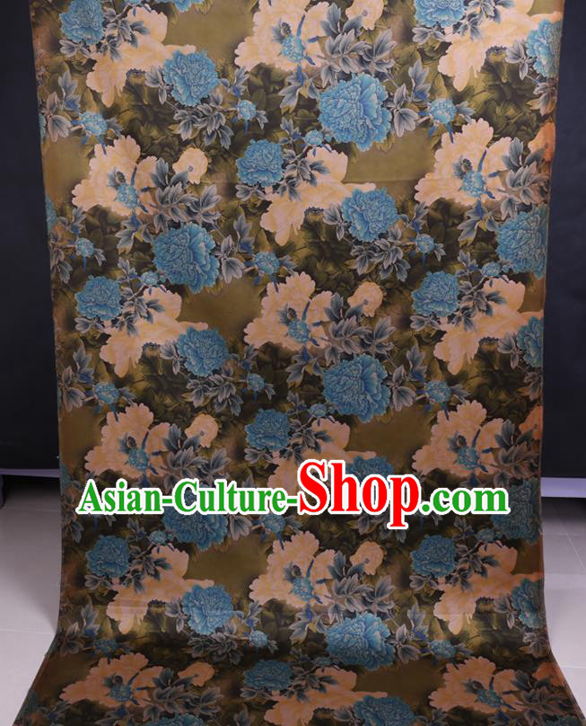 Chinese Classical Peony Pattern Olive Green Watered Gauze Traditional Cheongsam Gambiered Guangdong Silk Fabric