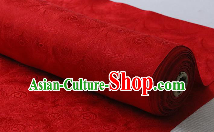 Chinese Cheongsam Jacquard Cloth Traditional Red Silk Fabric Classical Phoenix Feather Pattern Silk Drapery