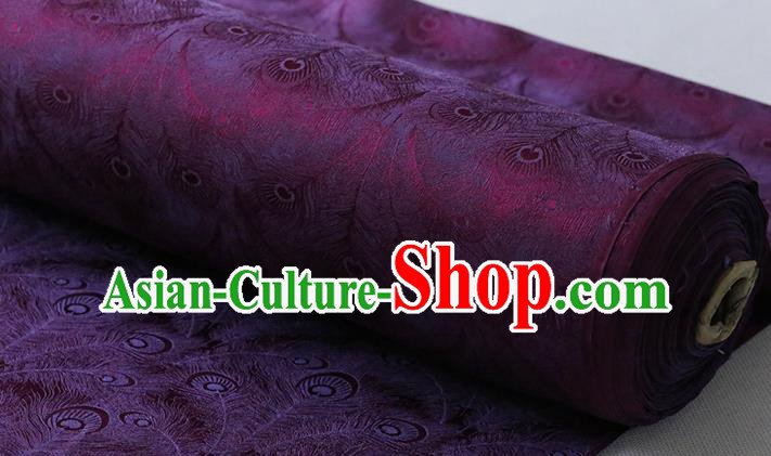 Chinese Cheongsam Classical Phoenix Feather Pattern Jacquard Cloth Traditional Silk Drapery Purple Silk Fabric