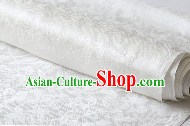 Chinese White Silk Fabric Cheongsam Traditional Jacquard Cloth Classical Twine Rose Pattern Silk Drapery