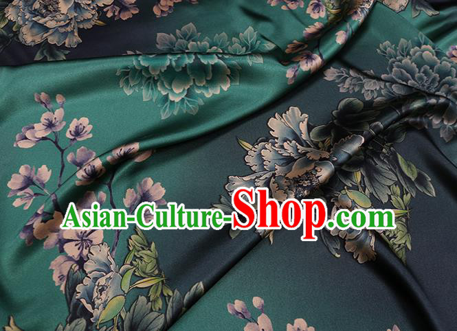Chinese Silk Drapery Traditional Cheongsam Cloth Classical Peony Pattern Green Satin Fabric