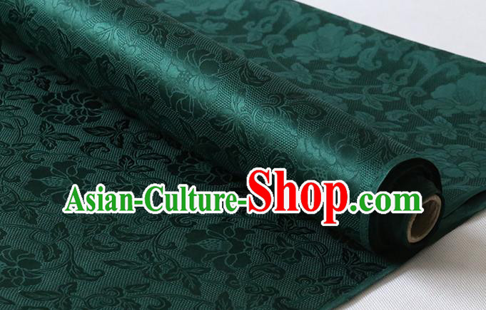 Chinese Classical Twine Rose Pattern Atrovirens Silk Drapery Cheongsam Traditional Jacquard Cloth Damask Fabric