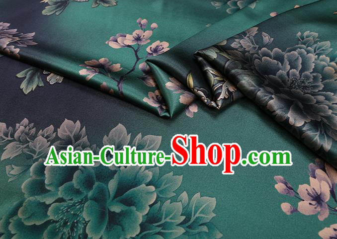 Chinese Silk Drapery Traditional Cheongsam Cloth Classical Peony Pattern Green Satin Fabric