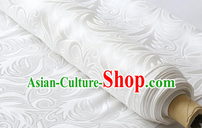 Chinese Traditional White Jacquard Cloth Cheongsam Silk Drapery Classical Sago Flowers Pattern Damask Fabric