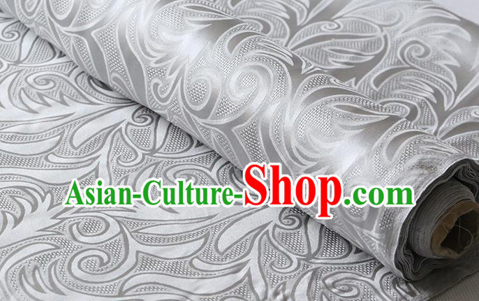Chinese Traditional Cheongsam Jacquard Cloth Classical Sago Flowers Pattern Damask Fabric Gray Silk Drapery