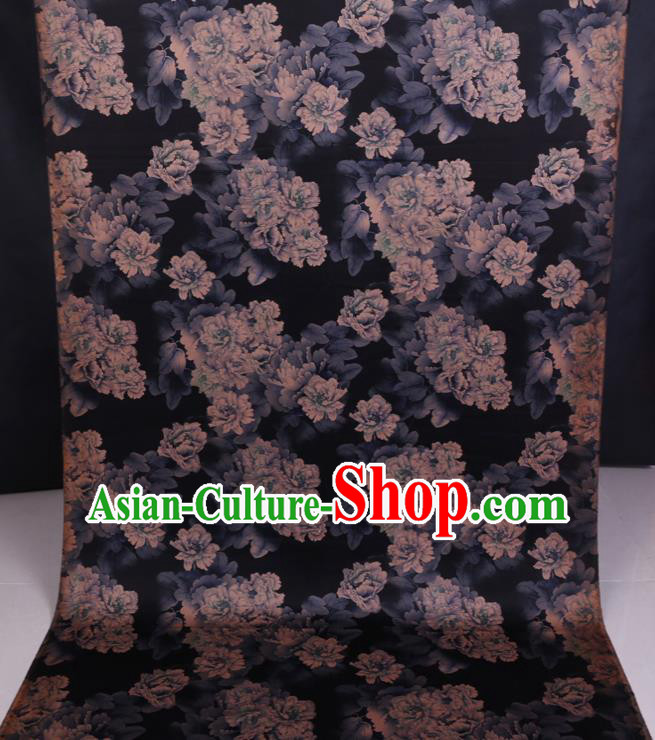 Chinese Classical Peony Pattern Black Watered Gauze Traditional Gambiered Guangdong Silk Cheongsam Fabric