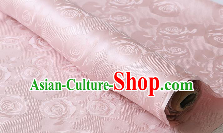 Chinese Pink Silk Drapery Classical Hollowed Rose Pattern Damask Traditional Cheongsam Jacquard Cloth Fabric